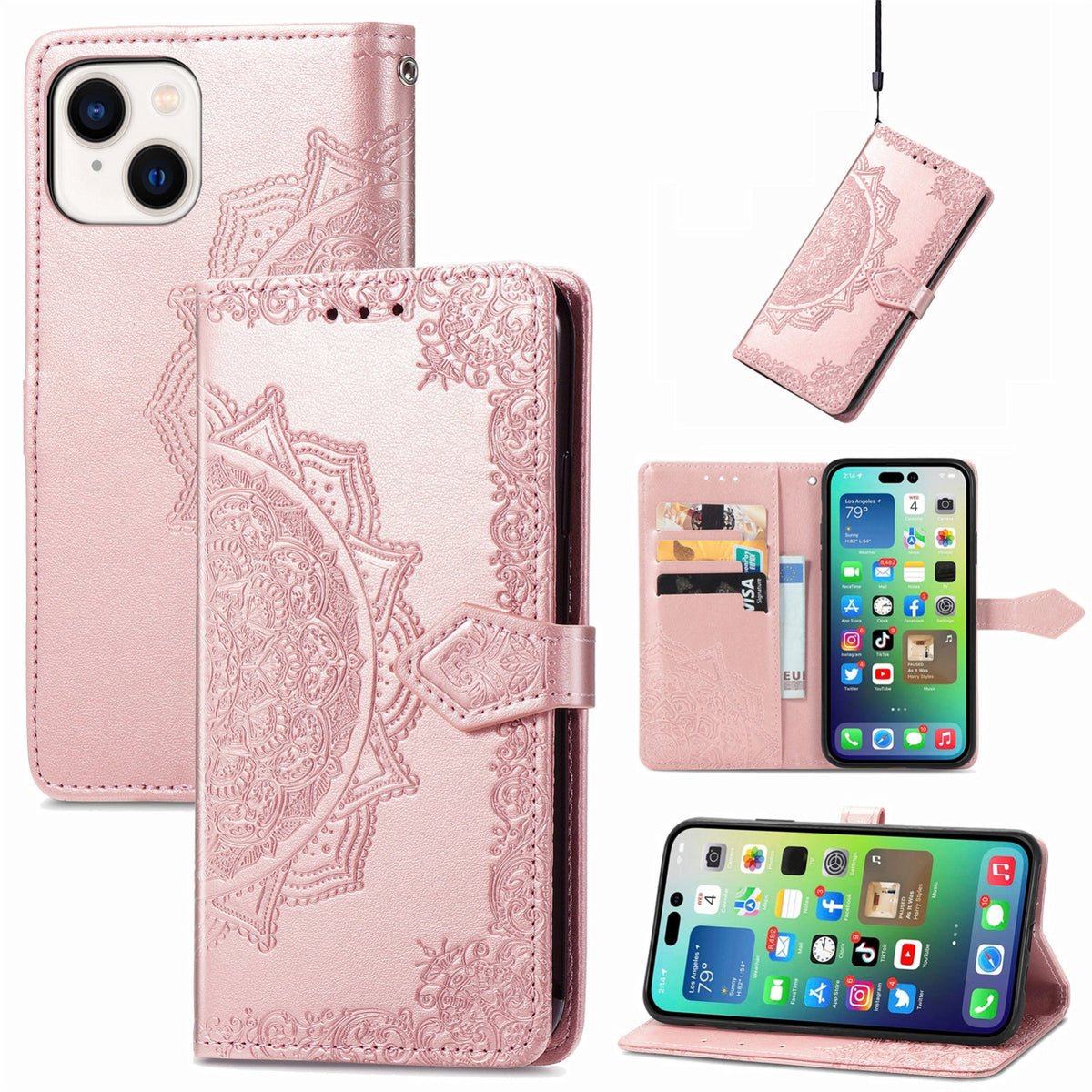 ELECTROPRIME For iPhone 15 Mandala Flower Embossed Leather Phone Case(Rose Gold)