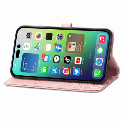 ELECTROPRIME For iPhone 15 Mandala Flower Embossed Leather Phone Case(Rose Gold)