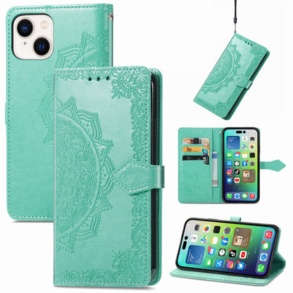 ELECTROPRIME For iPhone 15 Mandala Flower Embossed Leather Phone Case(Green)