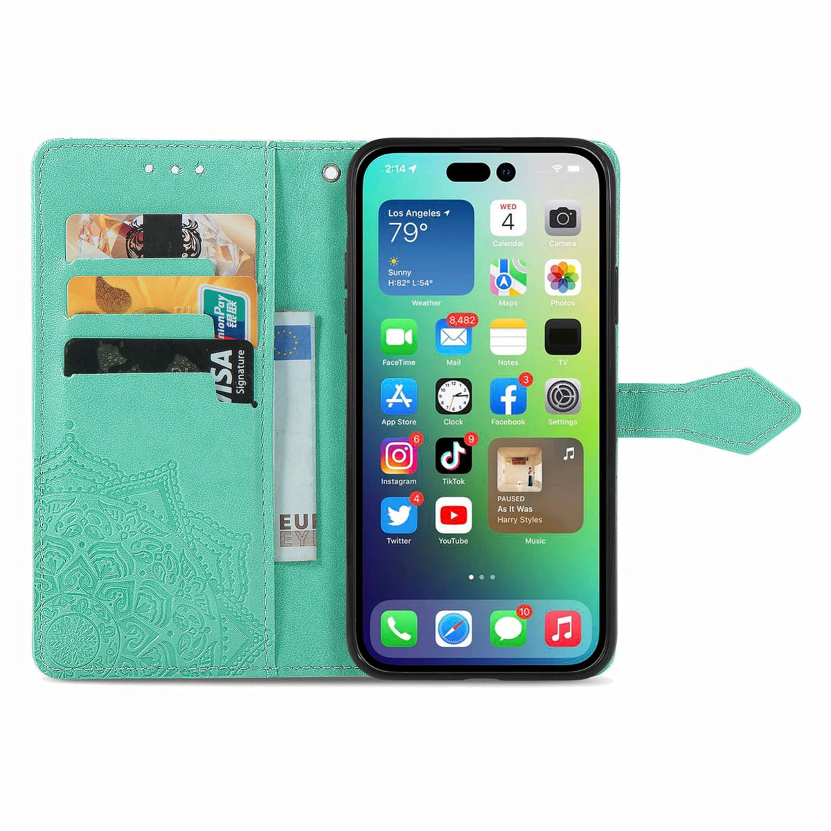 ELECTROPRIME For iPhone 15 Mandala Flower Embossed Leather Phone Case(Green)