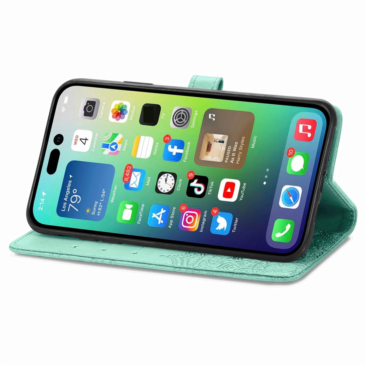 ELECTROPRIME For iPhone 15 Mandala Flower Embossed Leather Phone Case(Green)