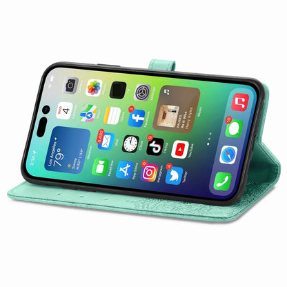 ELECTROPRIME For iPhone 15 Mandala Flower Embossed Leather Phone Case(Green)