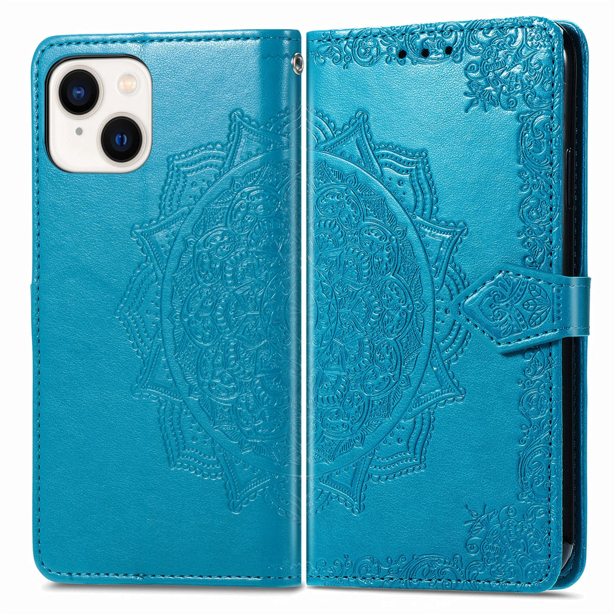 ELECTROPRIME For iPhone 15 Mandala Flower Embossed Leather Phone Case(Blue)