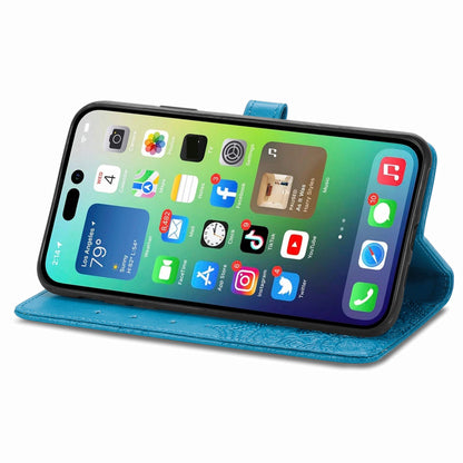 ELECTROPRIME For iPhone 15 Mandala Flower Embossed Leather Phone Case(Blue)