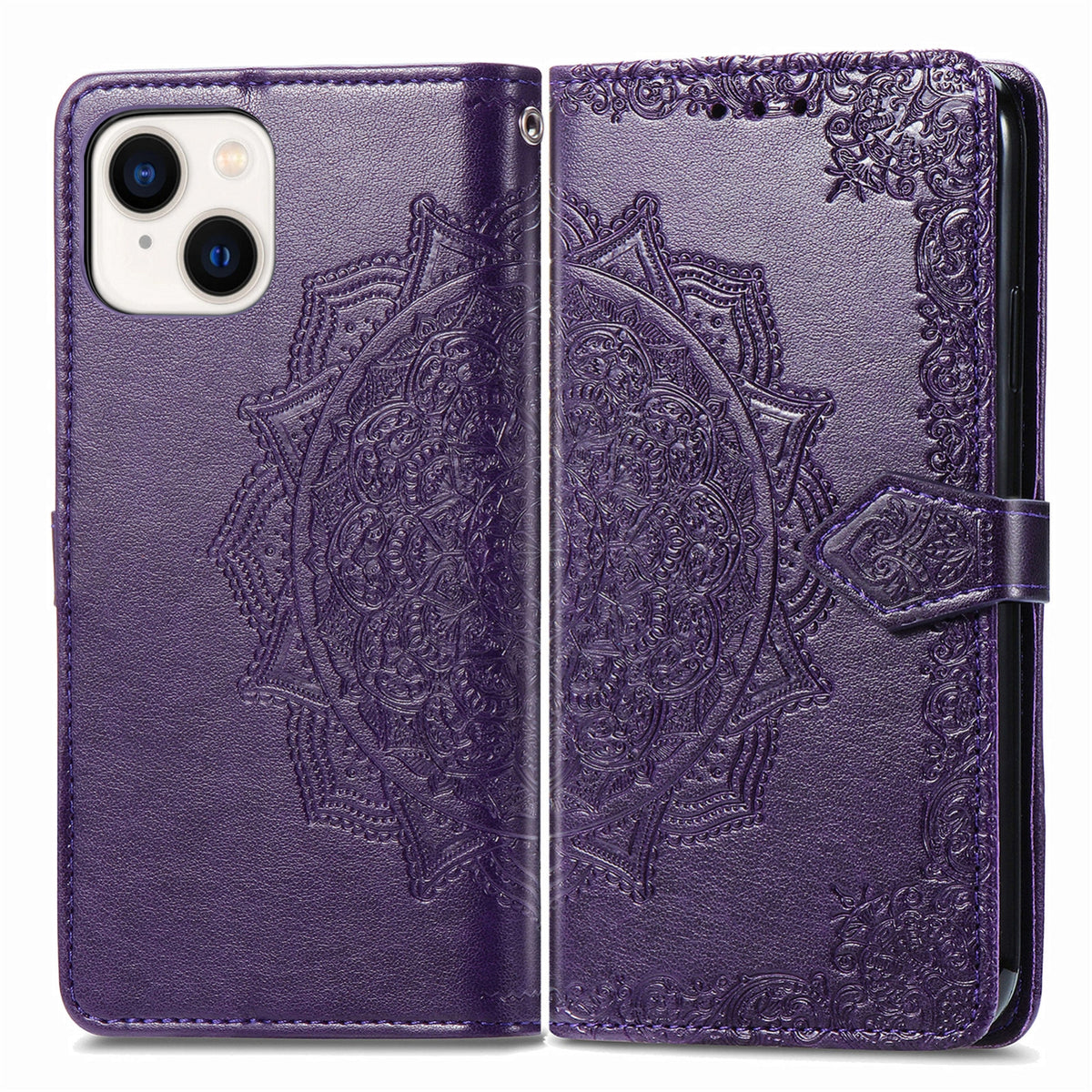 ELECTROPRIME For iPhone 15 Mandala Flower Embossed Leather Phone Case(Purple)