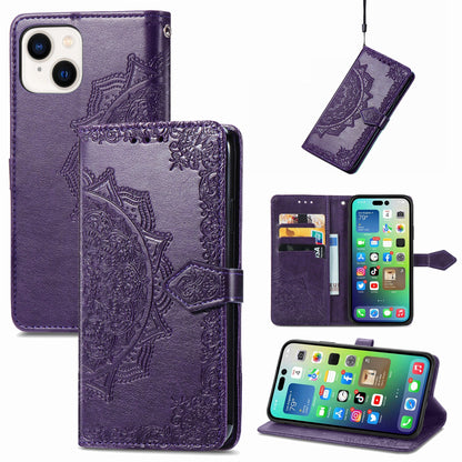 ELECTROPRIME For iPhone 15 Plus Mandala Flower Embossed Leather Phone Case(Purple)