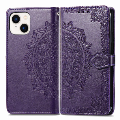 ELECTROPRIME For iPhone 15 Plus Mandala Flower Embossed Leather Phone Case(Purple)
