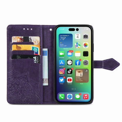 ELECTROPRIME For iPhone 15 Plus Mandala Flower Embossed Leather Phone Case(Purple)