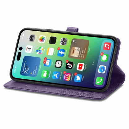 ELECTROPRIME For iPhone 15 Plus Mandala Flower Embossed Leather Phone Case(Purple)
