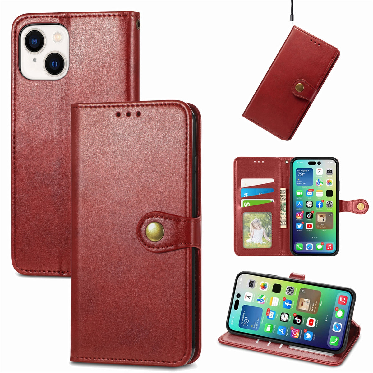 ELECTROPRIME For iPhone 15 Retro Solid Color Buckle Leather Phone Case(Red)