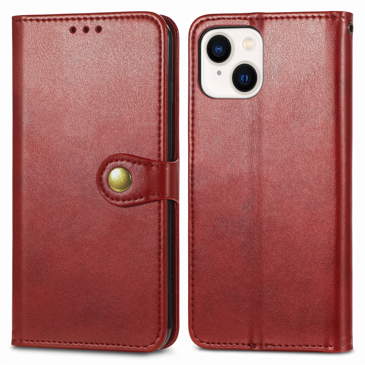 ELECTROPRIME For iPhone 15 Retro Solid Color Buckle Leather Phone Case(Red)