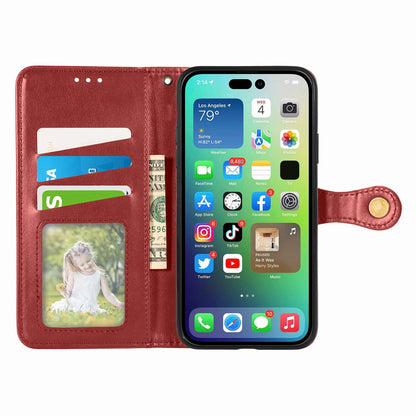 ELECTROPRIME For iPhone 15 Retro Solid Color Buckle Leather Phone Case(Red)