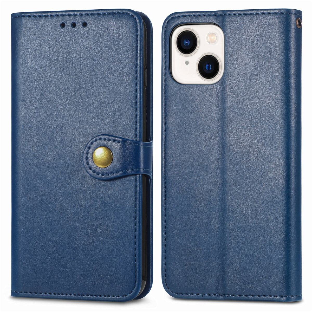 ELECTROPRIME For iPhone 15 Retro Solid Color Buckle Leather Phone Case(Blue)