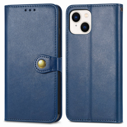 ELECTROPRIME For iPhone 15 Retro Solid Color Buckle Leather Phone Case(Blue)
