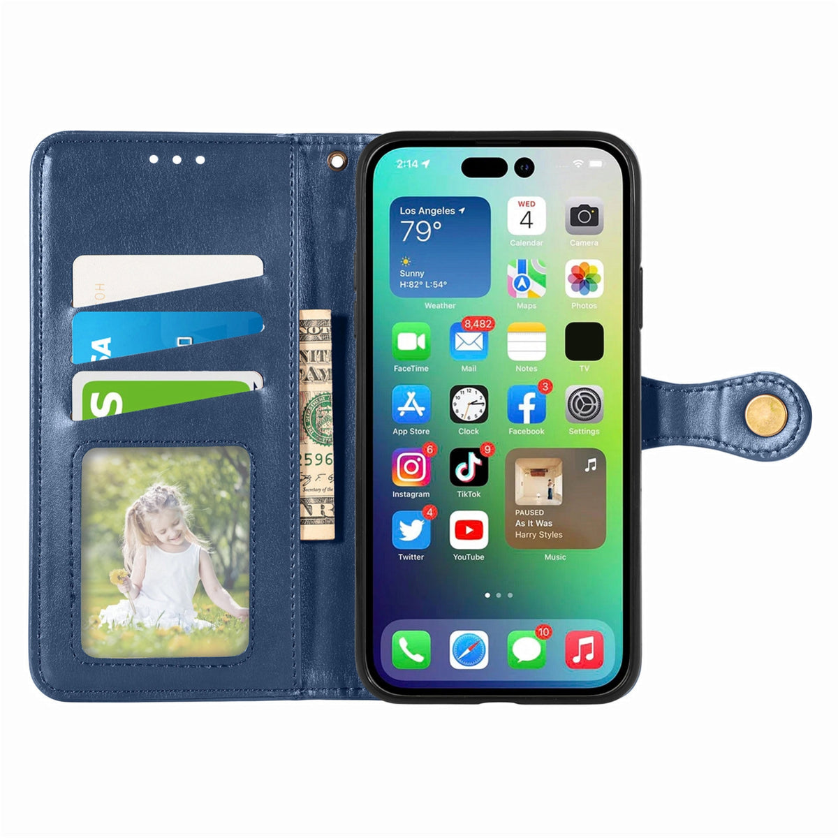 ELECTROPRIME For iPhone 15 Retro Solid Color Buckle Leather Phone Case(Blue)