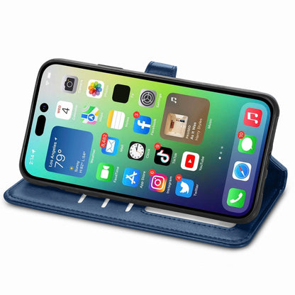 ELECTROPRIME For iPhone 15 Retro Solid Color Buckle Leather Phone Case(Blue)