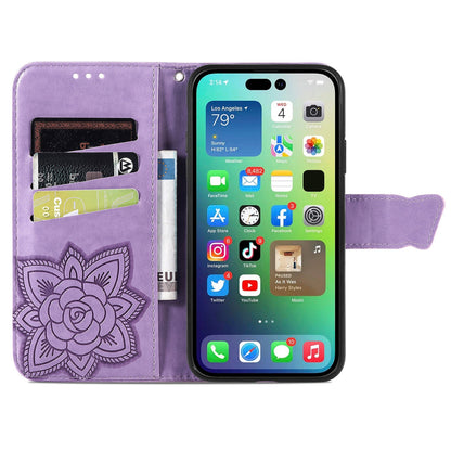 ELECTROPRIME For iPhone 15 Butterfly Love Flower Embossed Leather Phone Case(Light Purple)