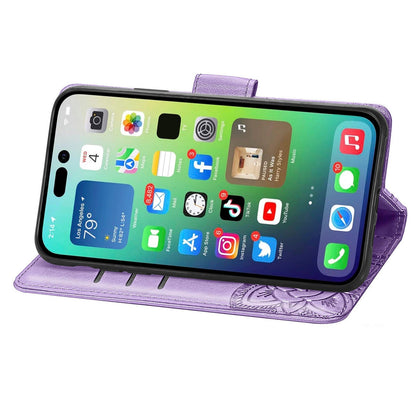 ELECTROPRIME For iPhone 15 Butterfly Love Flower Embossed Leather Phone Case(Light Purple)