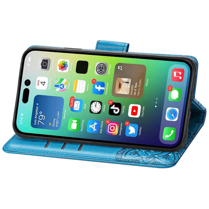 ELECTROPRIME For iPhone 15 Butterfly Love Flower Embossed Leather Phone Case(Blue)