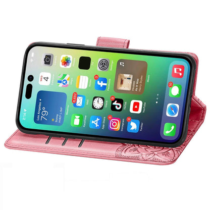 ELECTROPRIME For iPhone 15 Butterfly Love Flower Embossed Leather Phone Case(Pink)