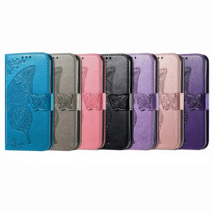 ELECTROPRIME For iPhone 15 Plus Butterfly Love Flower Embossed Leather Phone Case(Dark Purple)