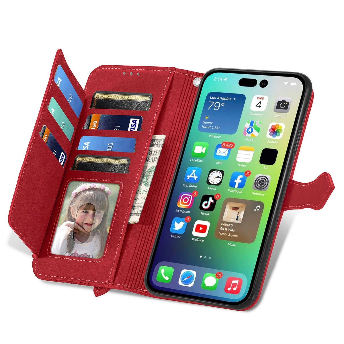 ELECTROPRIME For iPhone 15 Embossed Flower Zipper Leather Phone Case(Red)