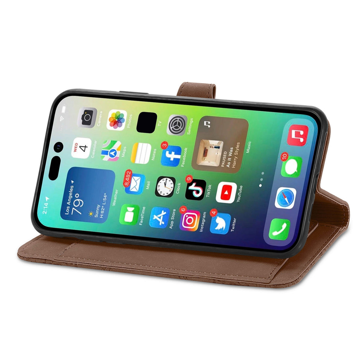 ELECTROPRIME For iPhone 15 Embossed Flower Zipper Leather Phone Case(Brown)