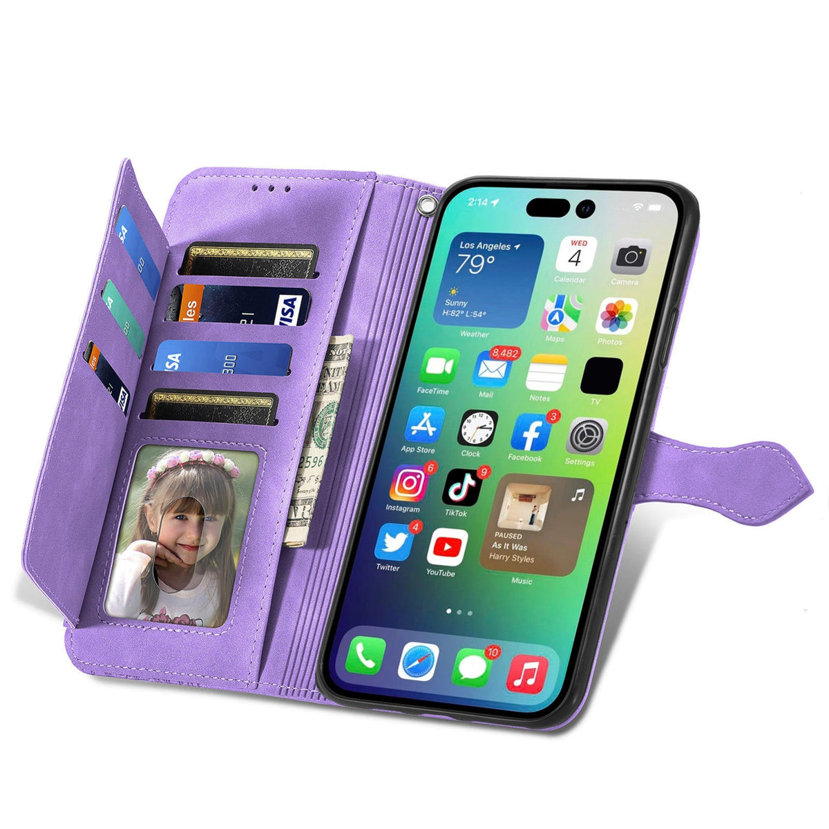 ELECTROPRIME For iPhone 15 Embossed Flower Zipper Leather Phone Case(Purple)