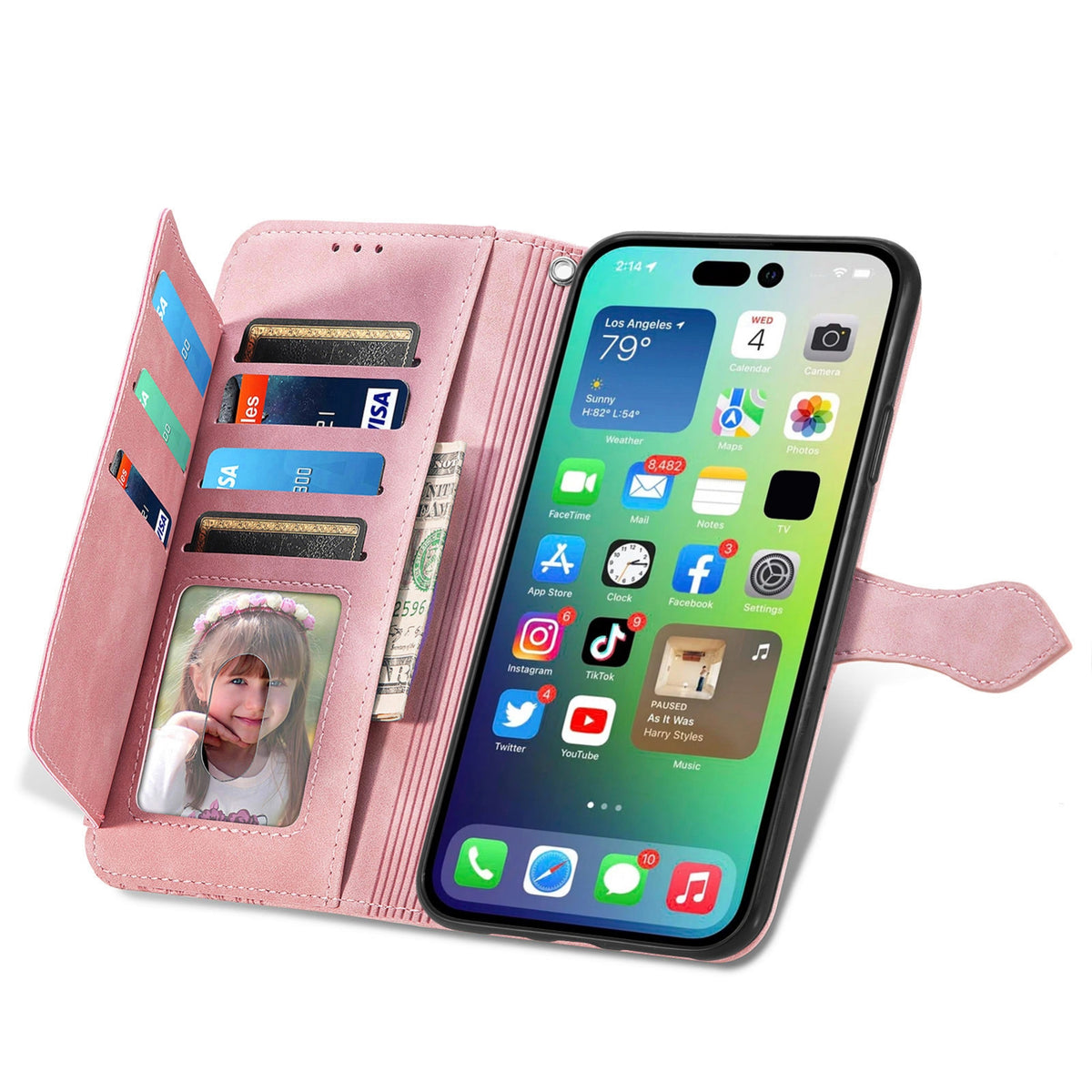 ELECTROPRIME For iPhone 15 Plus Embossed Flower Zipper Leather Phone Case(Pink)