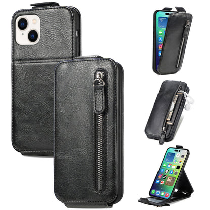 ELECTROPRIME For iPhone 15 Zipper Wallet Vertical Flip Leather Phone Case(Black)