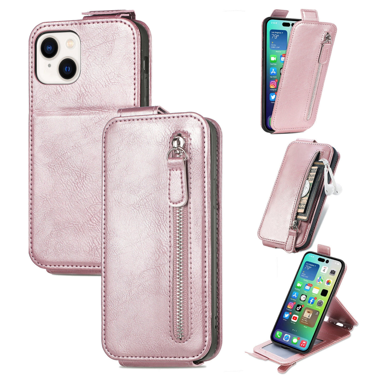 ELECTROPRIME For iPhone 15 Zipper Wallet Vertical Flip Leather Phone Case(Pink)