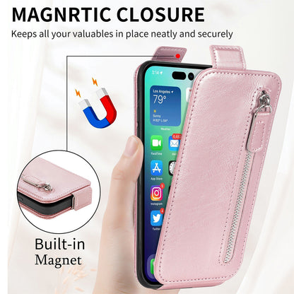 ELECTROPRIME For iPhone 15 Zipper Wallet Vertical Flip Leather Phone Case(Pink)