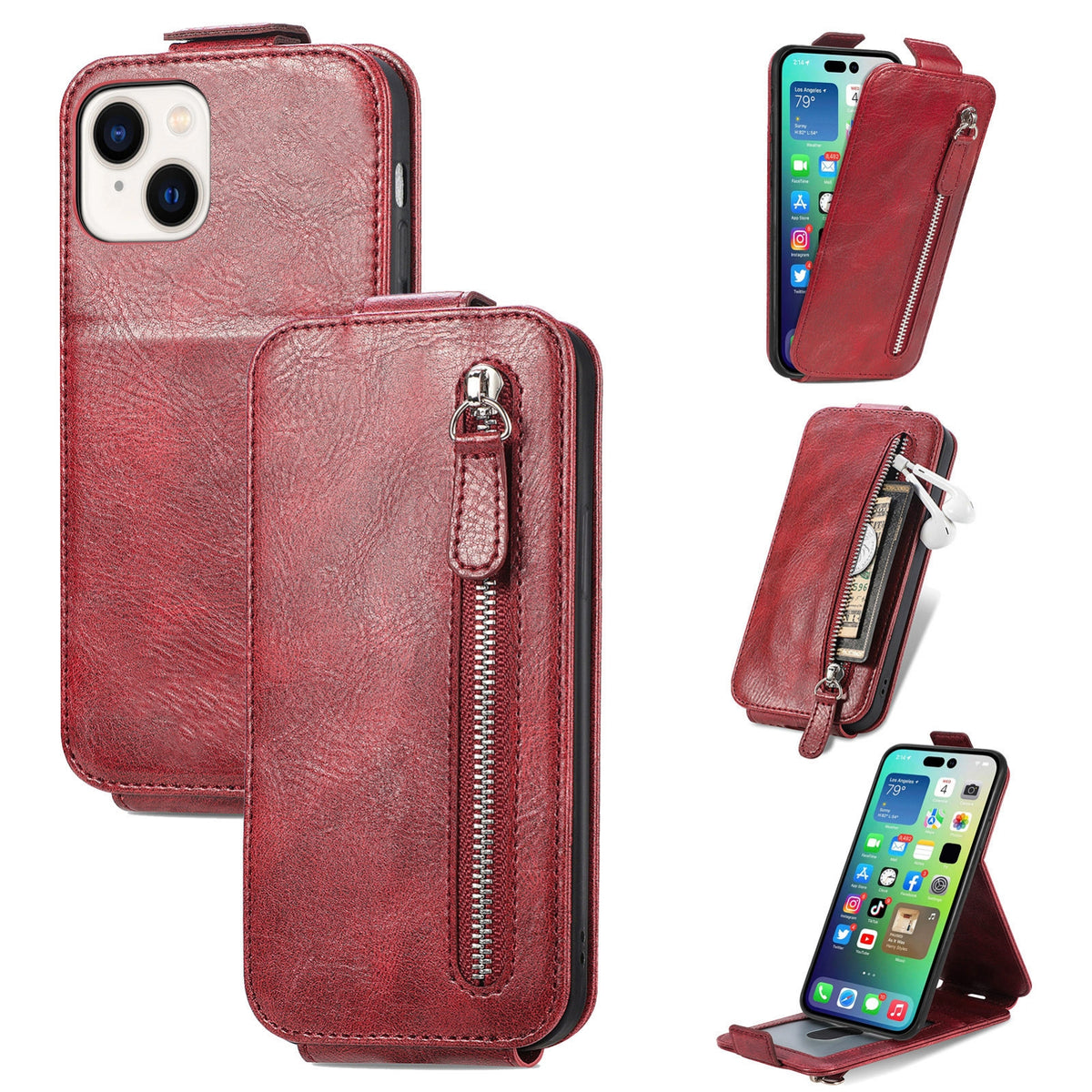 ELECTROPRIME For iPhone 15 Plus Zipper Wallet Vertical Flip Leather Phone Case(Red)