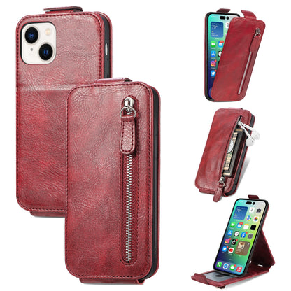 ELECTROPRIME For iPhone 15 Plus Zipper Wallet Vertical Flip Leather Phone Case(Red)