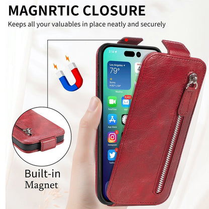 ELECTROPRIME For iPhone 15 Plus Zipper Wallet Vertical Flip Leather Phone Case(Red)