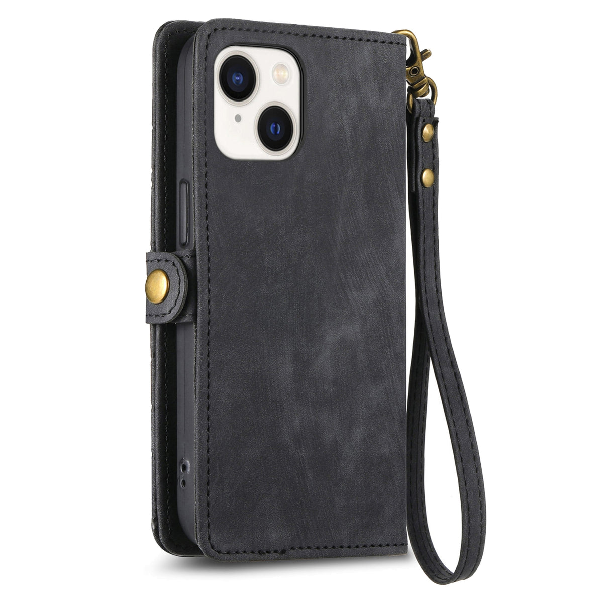 ELECTROPRIME For iPhone 15 Geometric Zipper Wallet Side Buckle Leather Phone Case(Black)