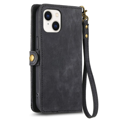 ELECTROPRIME For iPhone 15 Geometric Zipper Wallet Side Buckle Leather Phone Case(Black)