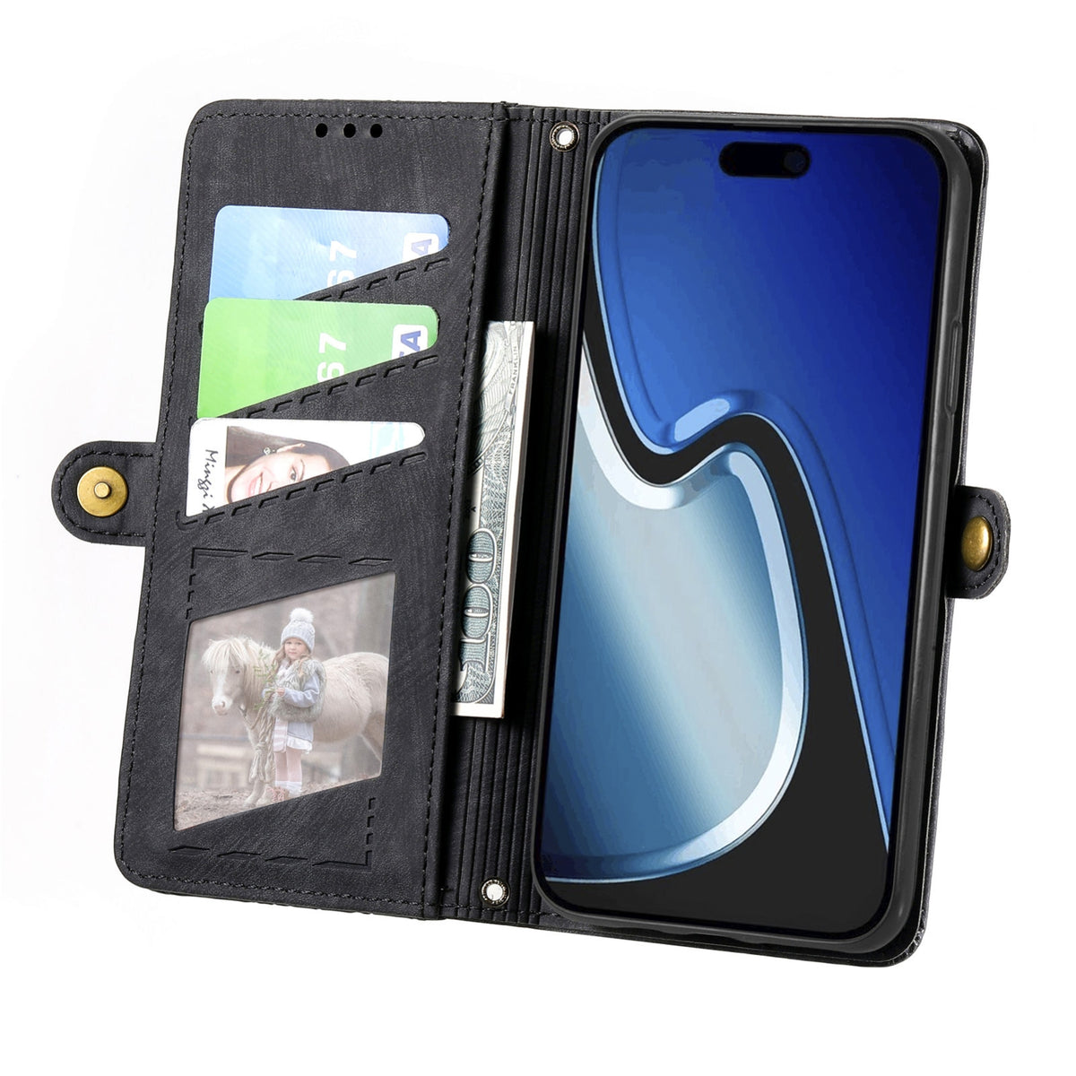 ELECTROPRIME For iPhone 15 Geometric Zipper Wallet Side Buckle Leather Phone Case(Black)
