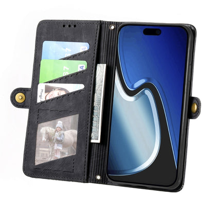 ELECTROPRIME For iPhone 15 Geometric Zipper Wallet Side Buckle Leather Phone Case(Black)