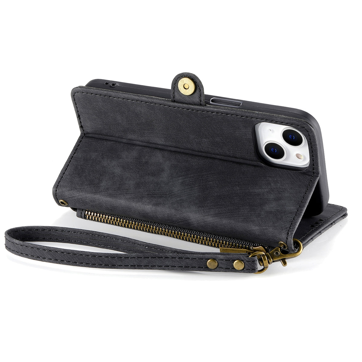 ELECTROPRIME For iPhone 15 Geometric Zipper Wallet Side Buckle Leather Phone Case(Black)
