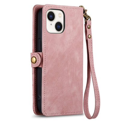 ELECTROPRIME For iPhone 15 Geometric Zipper Wallet Side Buckle Leather Phone Case(Pink)
