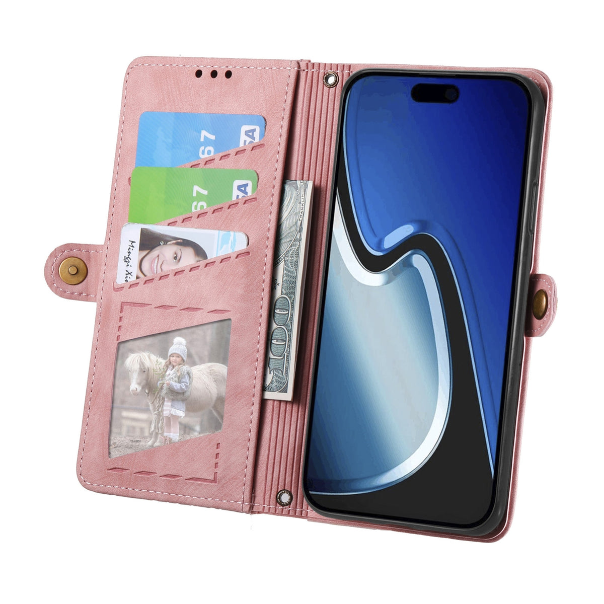 ELECTROPRIME For iPhone 15 Geometric Zipper Wallet Side Buckle Leather Phone Case(Pink)