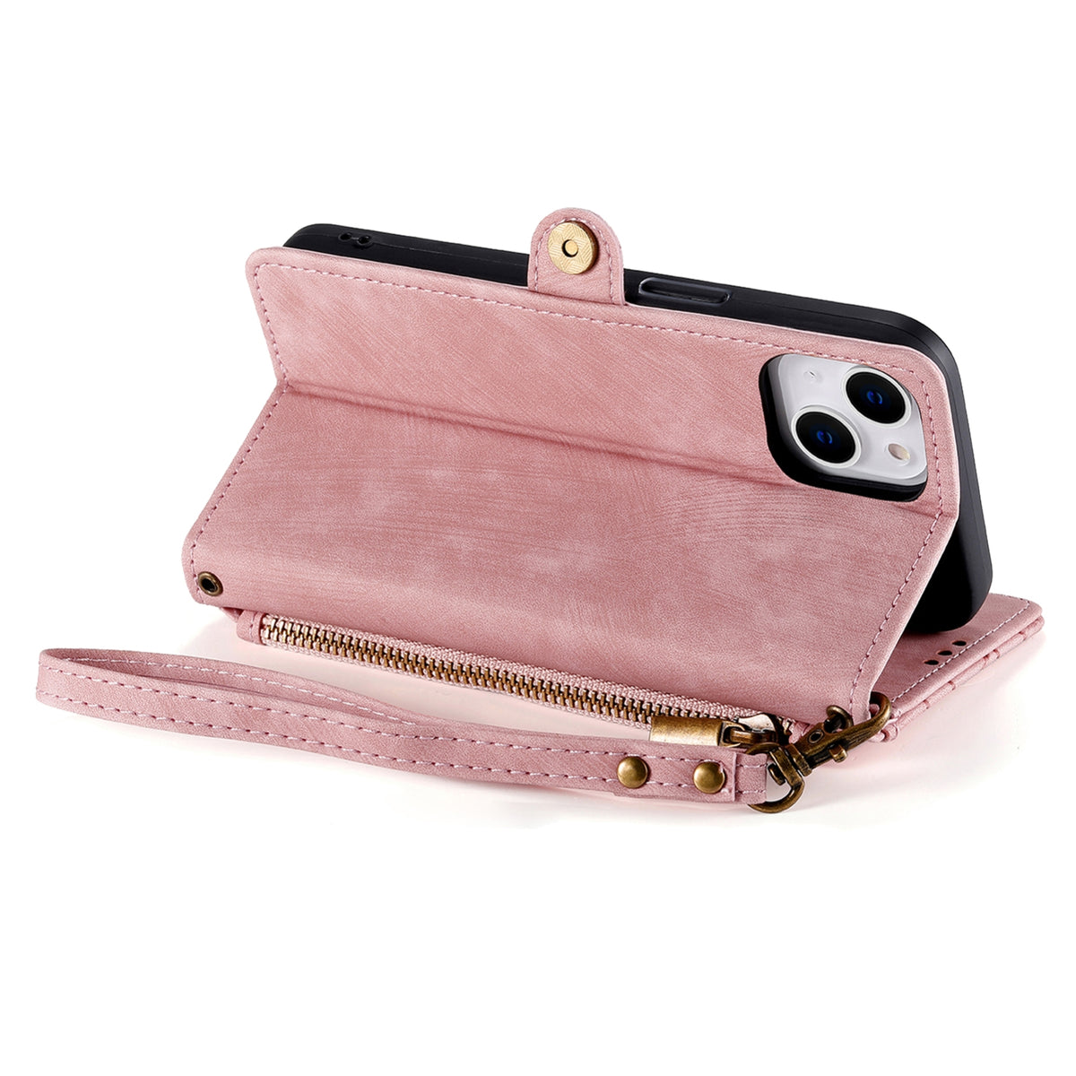 ELECTROPRIME For iPhone 15 Geometric Zipper Wallet Side Buckle Leather Phone Case(Pink)