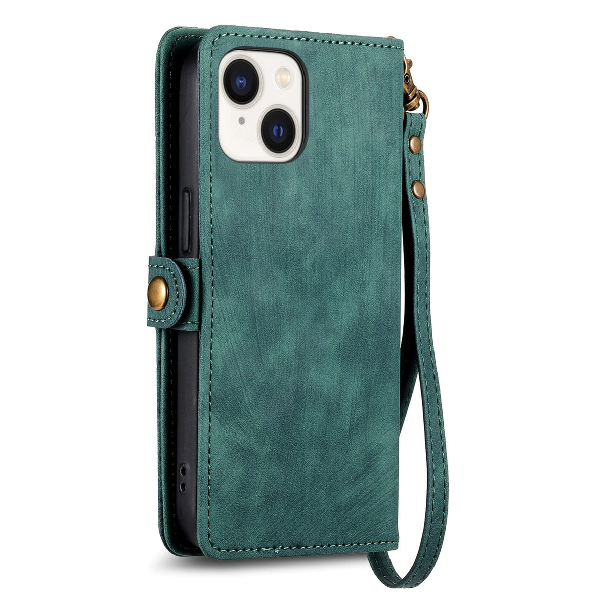 ELECTROPRIME For iPhone 15 Geometric Zipper Wallet Side Buckle Leather Phone Case(Green)