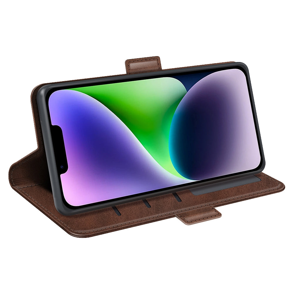 ELECTROPRIME For iPhone 15 Plus Dual-side Magnetic Buckle Horizontal Flip Leather Phone Case(Brown)