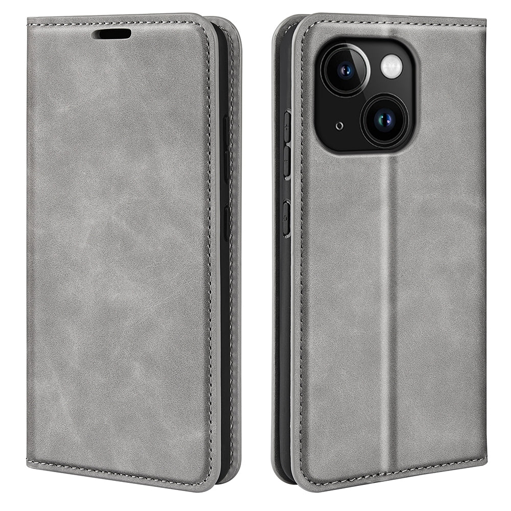 ELECTROPRIME For iPhone 15 Plus Retro-skin  Magnetic Suction Leather Phone Case(Grey)