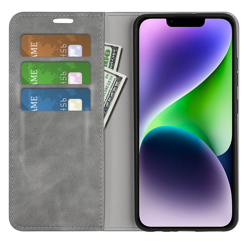 ELECTROPRIME For iPhone 15 Plus Retro-skin  Magnetic Suction Leather Phone Case(Grey)