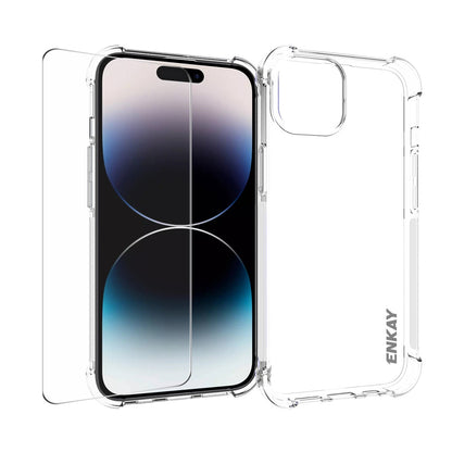 ELECTROPRIME For iPhone 15 Plus ENKAY Transparent TPU Shockproof Phone Case with Glass Film