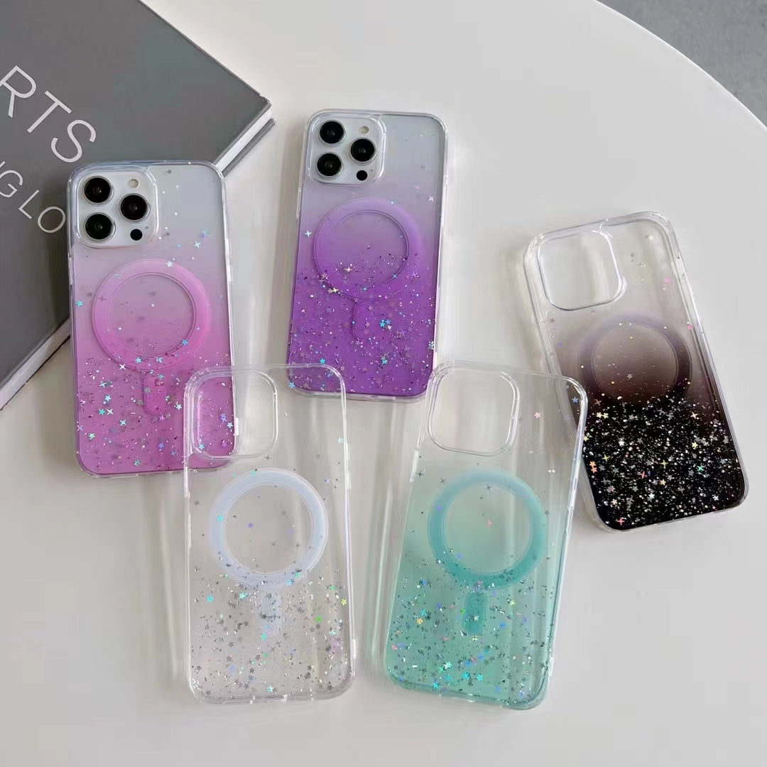ELECTROPRIME For iPhone 15 Plus Glitter MagSafe Hybrid Clear TPU Phone Case(Purple)