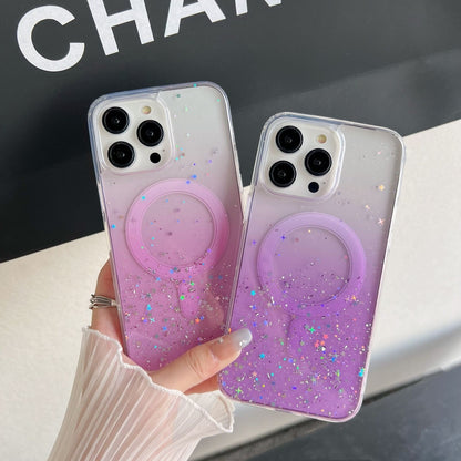 ELECTROPRIME For iPhone 15 Plus Glitter MagSafe Hybrid Clear TPU Phone Case(Purple)